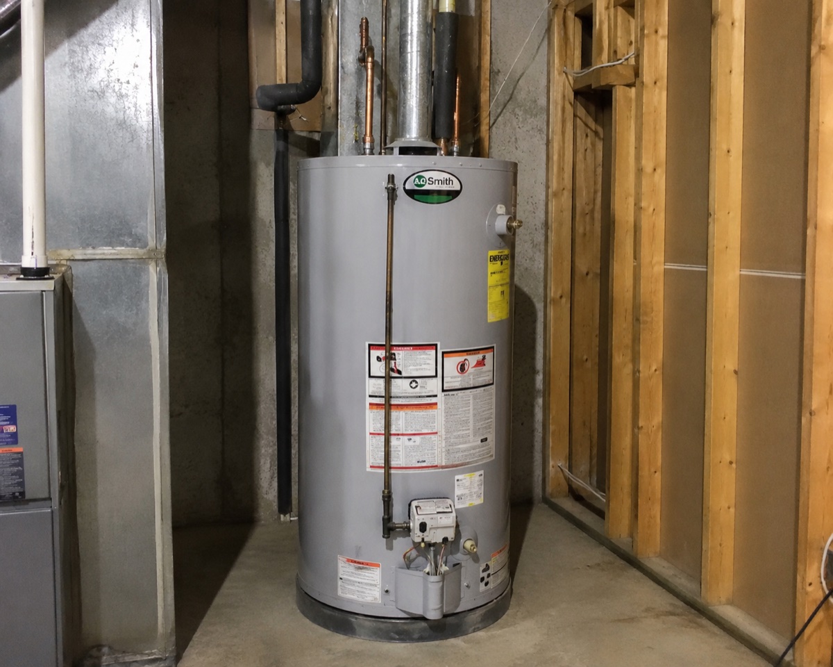The water heater, photographed at its base
